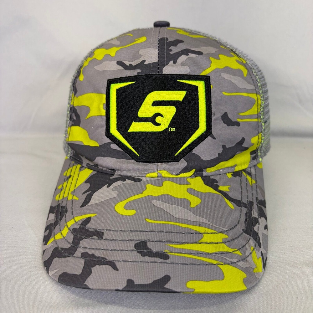 Snap-on Hat Camo Trucker Mens OSFM Neon Yellow Grey Mesh Snapback